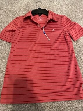 Southern Tide Coral Red Striped Polo